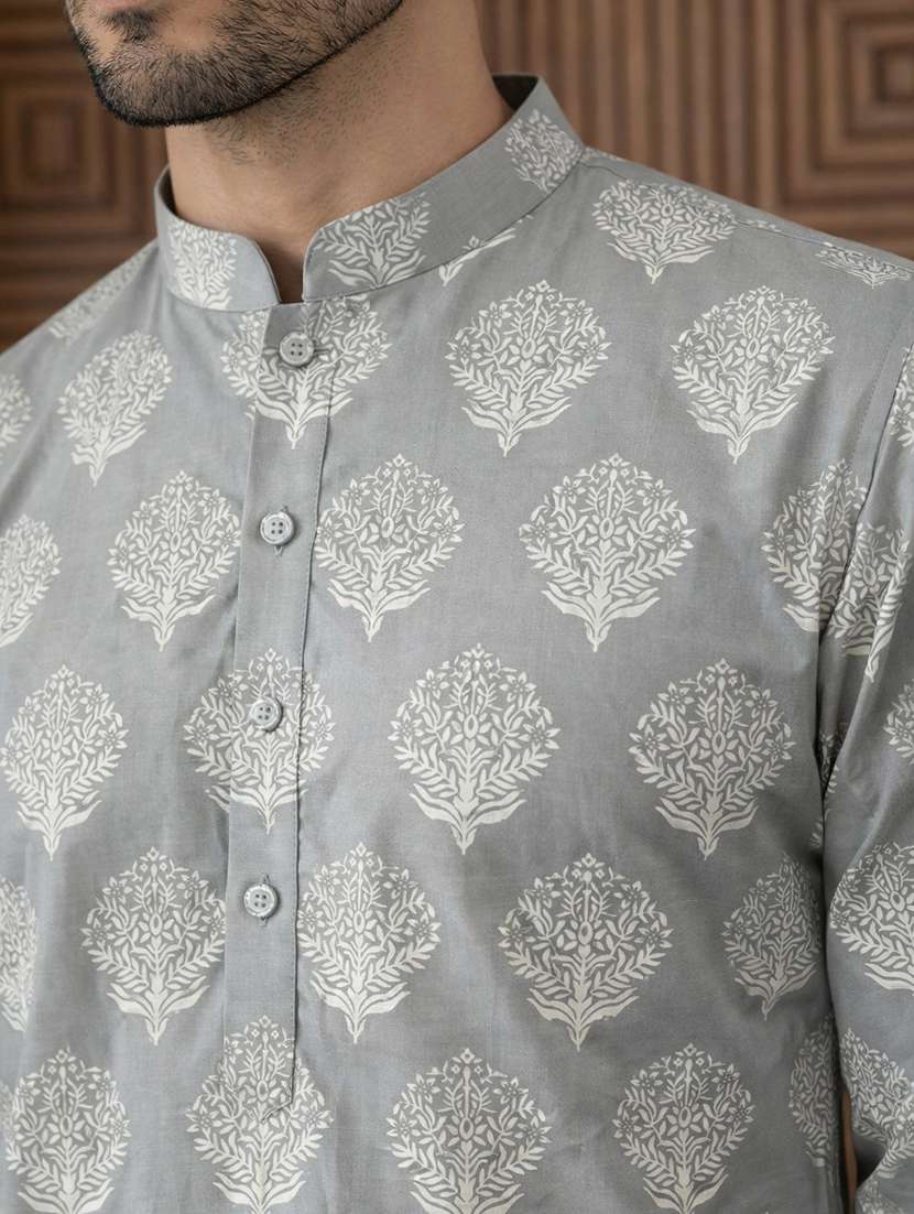 men printed mandarin neck long kurta - 22442820 -  Standard Image - 1
