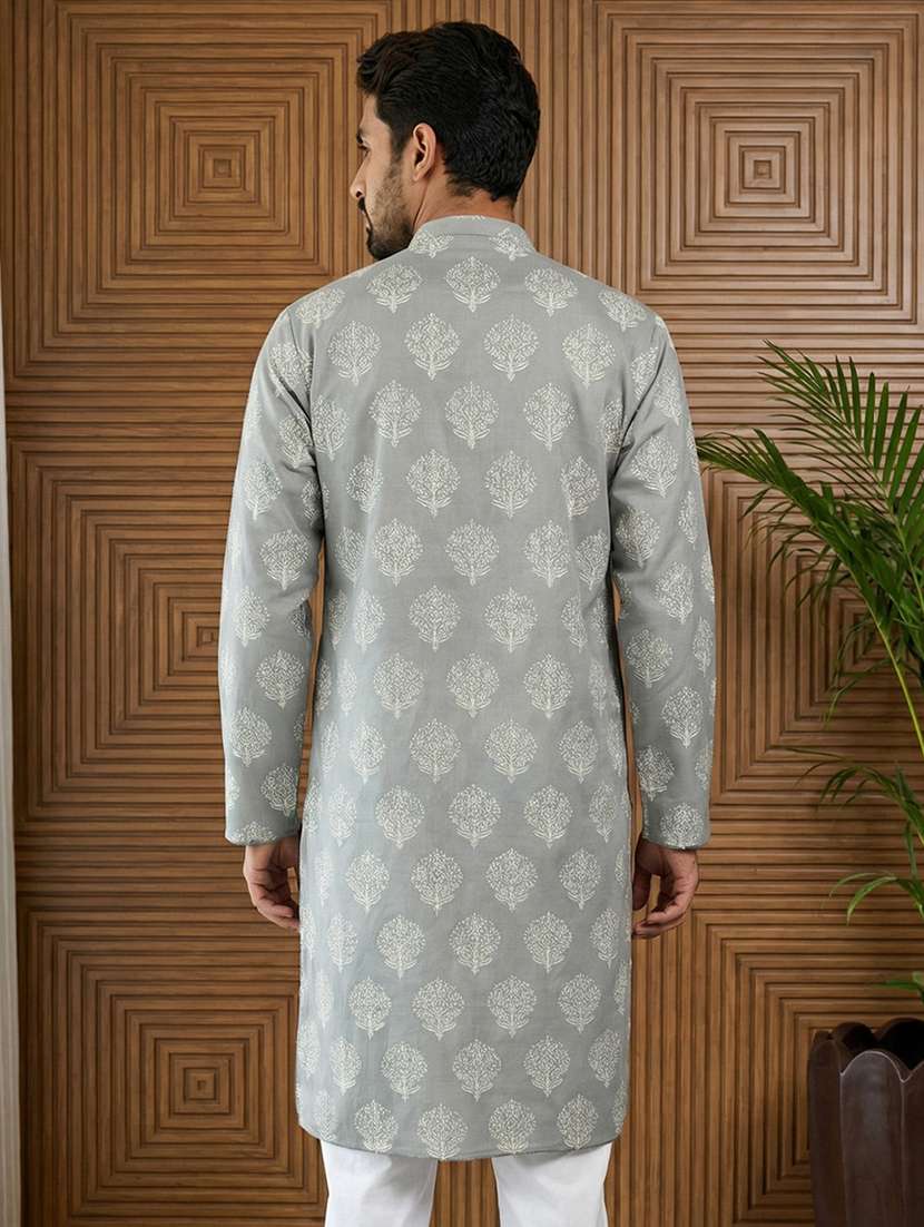men printed mandarin neck long kurta - 22442820 -  Standard Image - 4