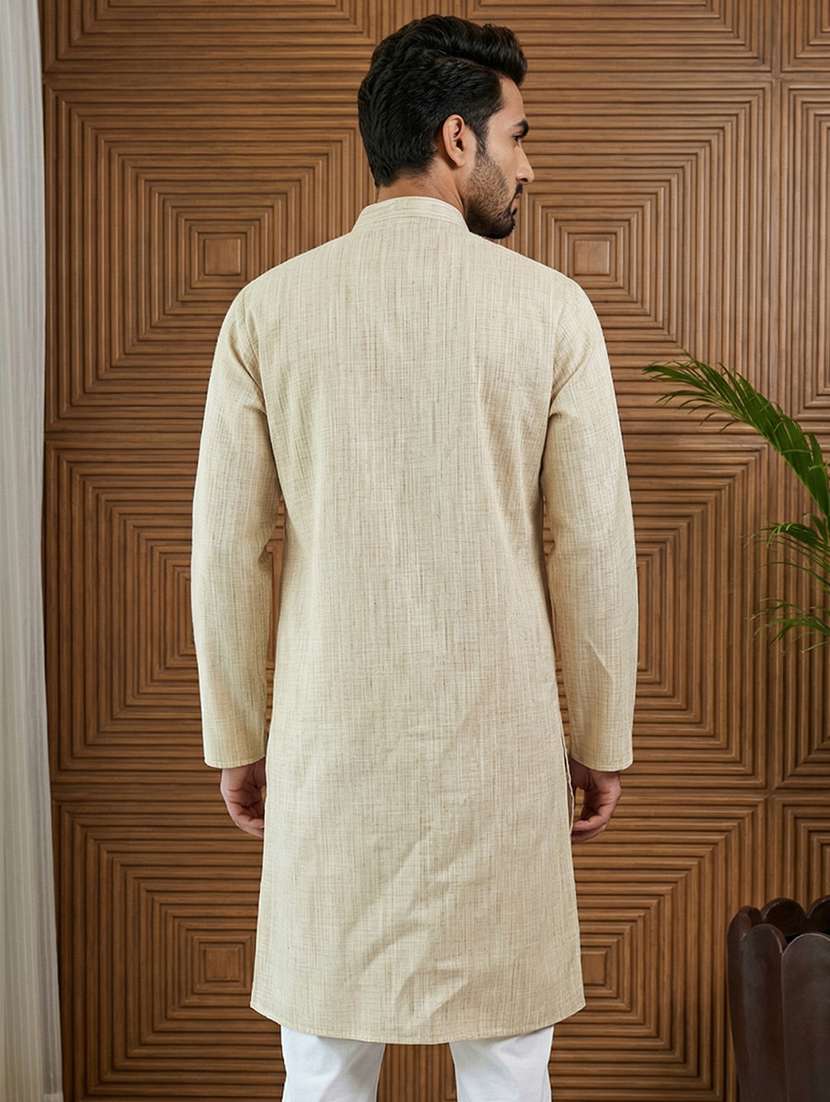 men self design mandarin neck long kurta - 22442837 -  Standard Image - 4