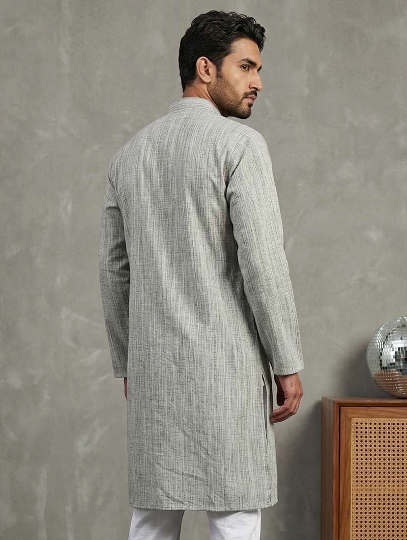 men self design mandarin neck long kurta - 22442841 -  Standard Image - 4