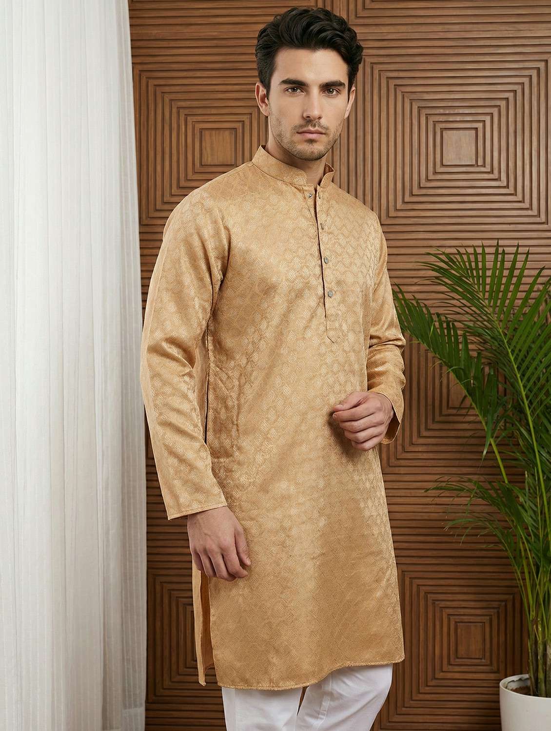 men self design mandarin neck long kurta - 22442854 -  Standard Image - 1