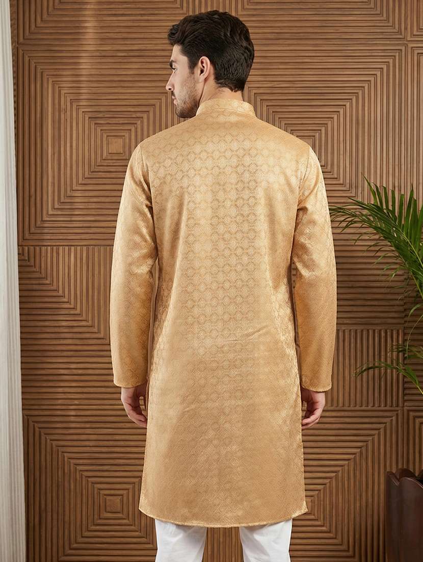 men self design mandarin neck long kurta - 22442854 -  Standard Image - 4