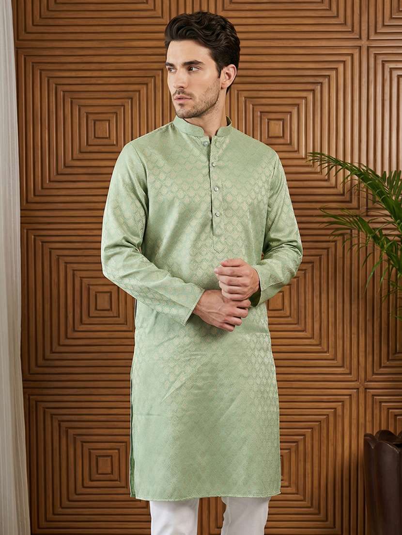 men self design mandarin neck long kurta - 22442859 -  Standard Image - 1