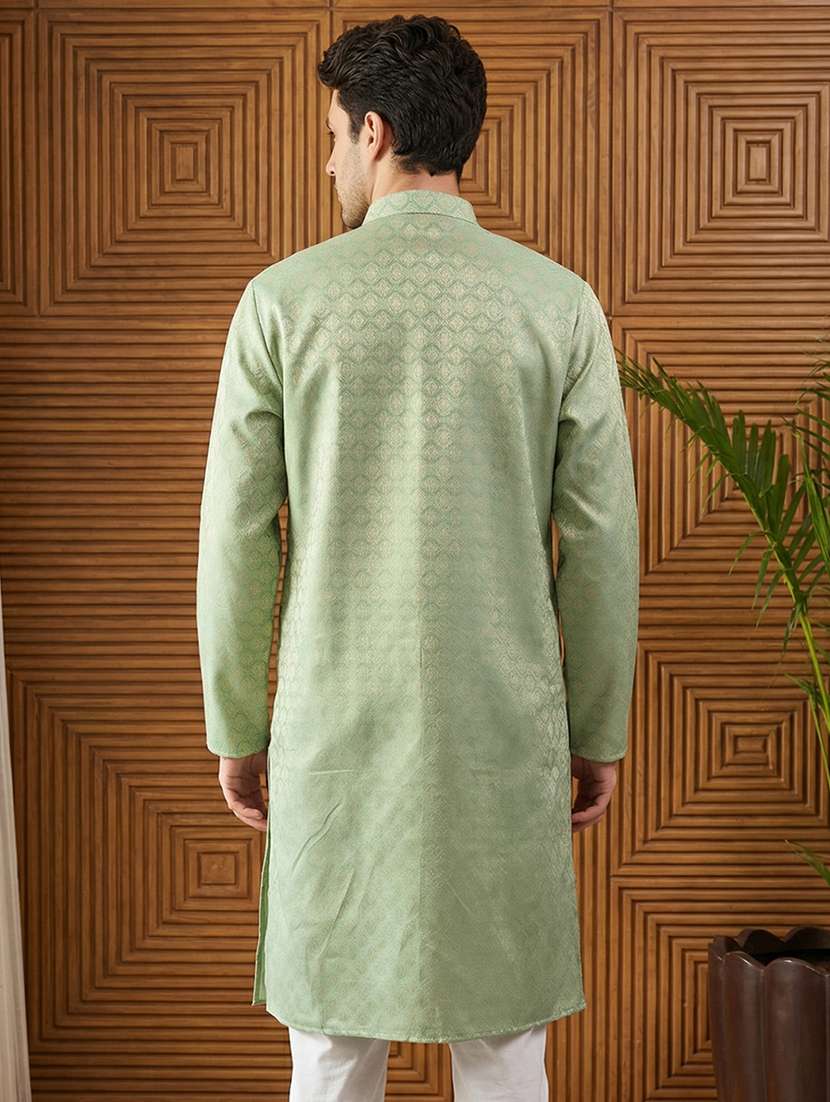 men self design mandarin neck long kurta - 22442859 -  Standard Image - 4