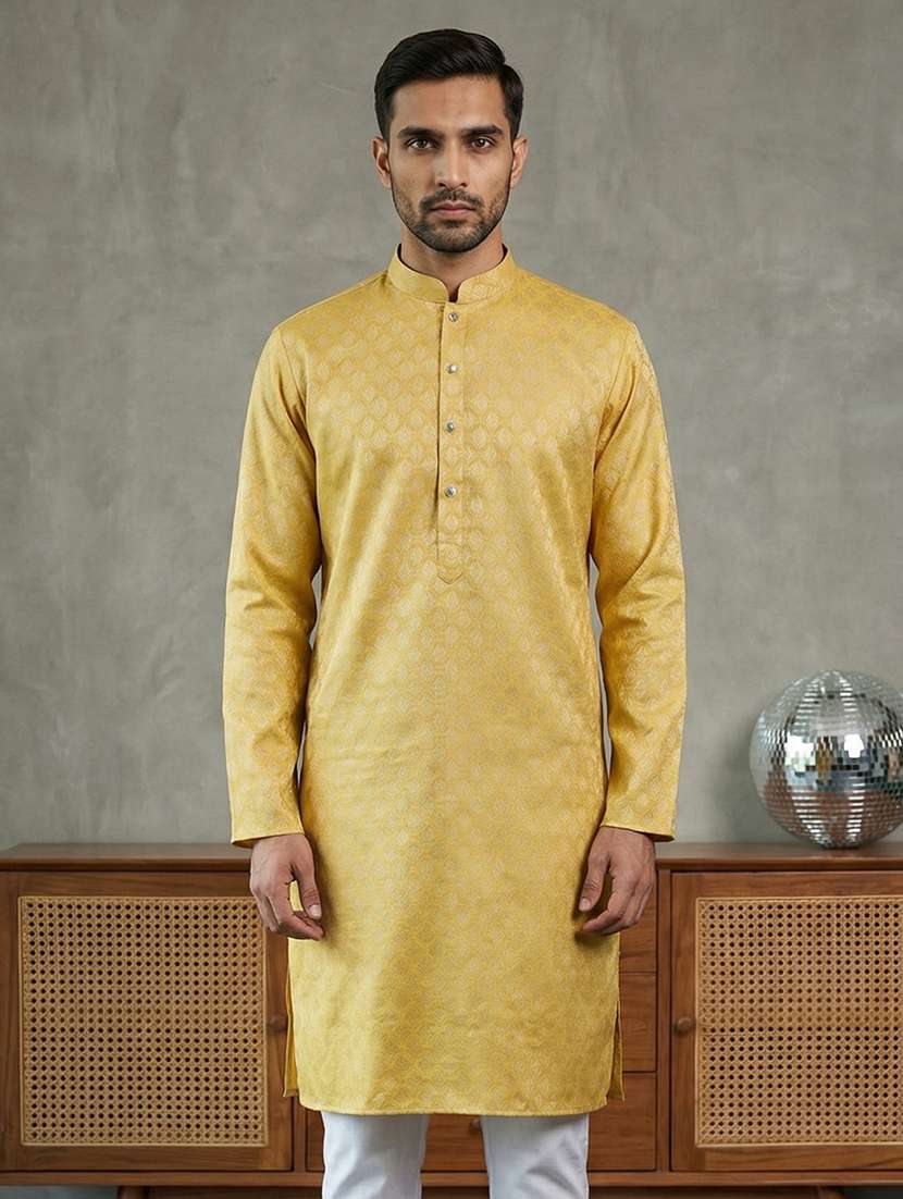 men self design mandarin neck long kurta - 22442865 -  Standard Image - 1