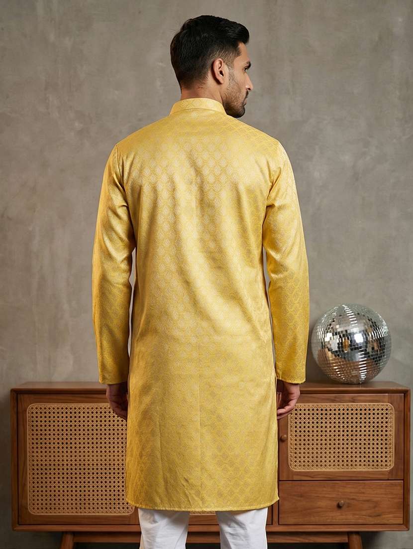 men self design mandarin neck long kurta - 22442865 -  Standard Image - 4