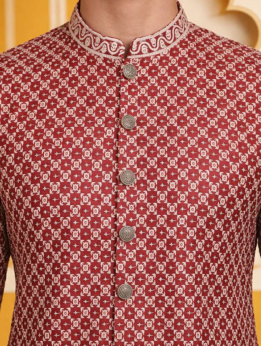 men solid with work mandarin neck long kurta - 22442873 -  Standard Image - 1