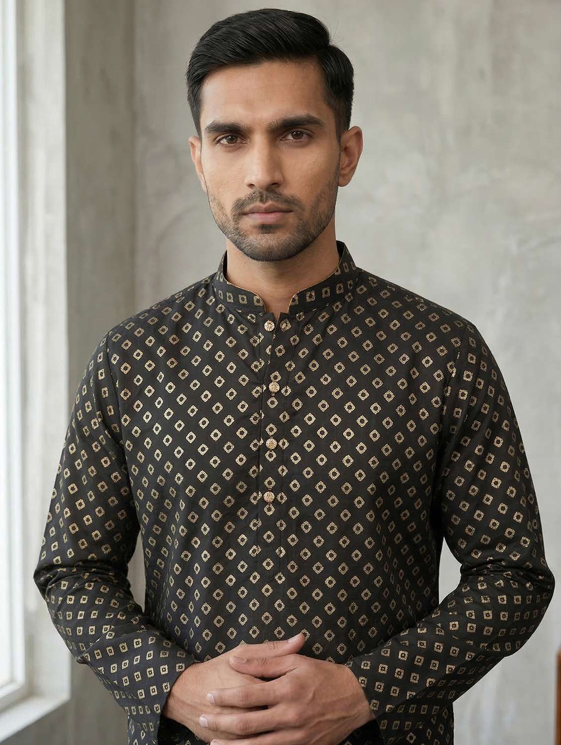 men self design mandarin neck long kurta - 22442881 -  Standard Image - 1