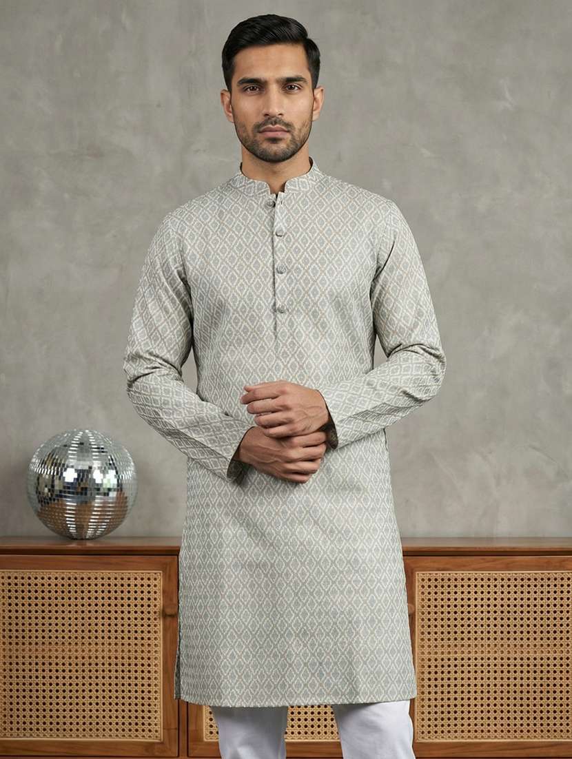 men printed mandarin neck long kurta - 22442883 -  Standard Image - 1