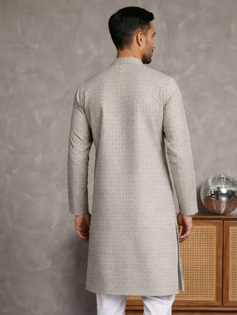 men printed mandarin neck long kurta - 22442883 -  Standard Image - 4