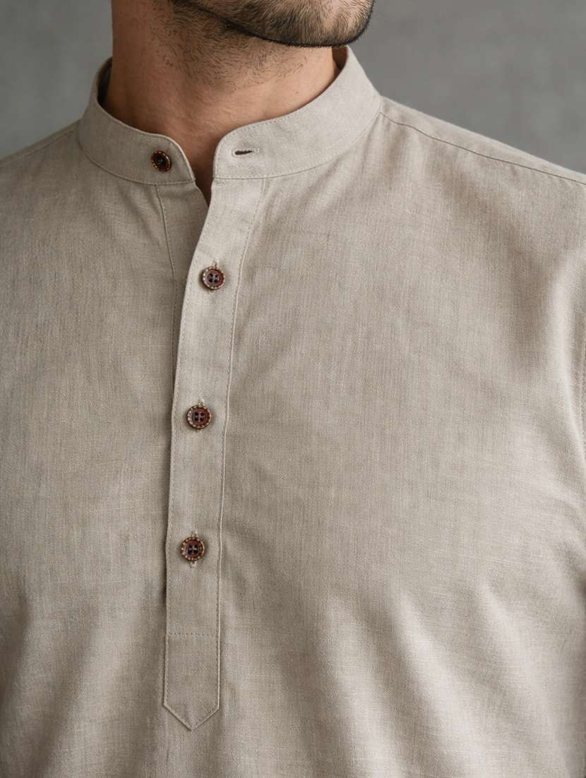 men solid mandarin neck short kurta - 22442905 -  Standard Image - 1