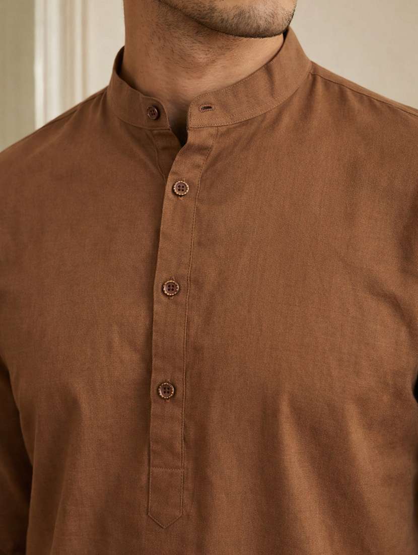 men solid mandarin neck short kurta - 22442906 -  Standard Image - 1