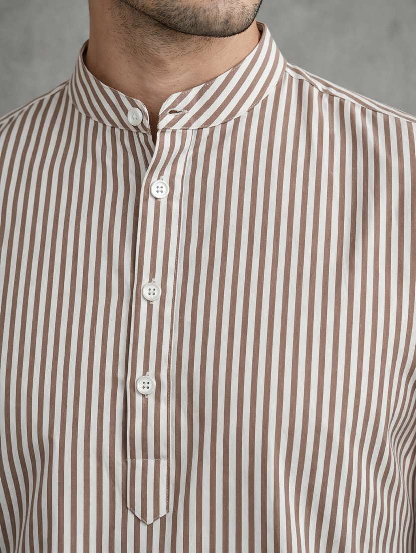 men striped mandarin neck short kurta - 22442909 -  Standard Image - 1