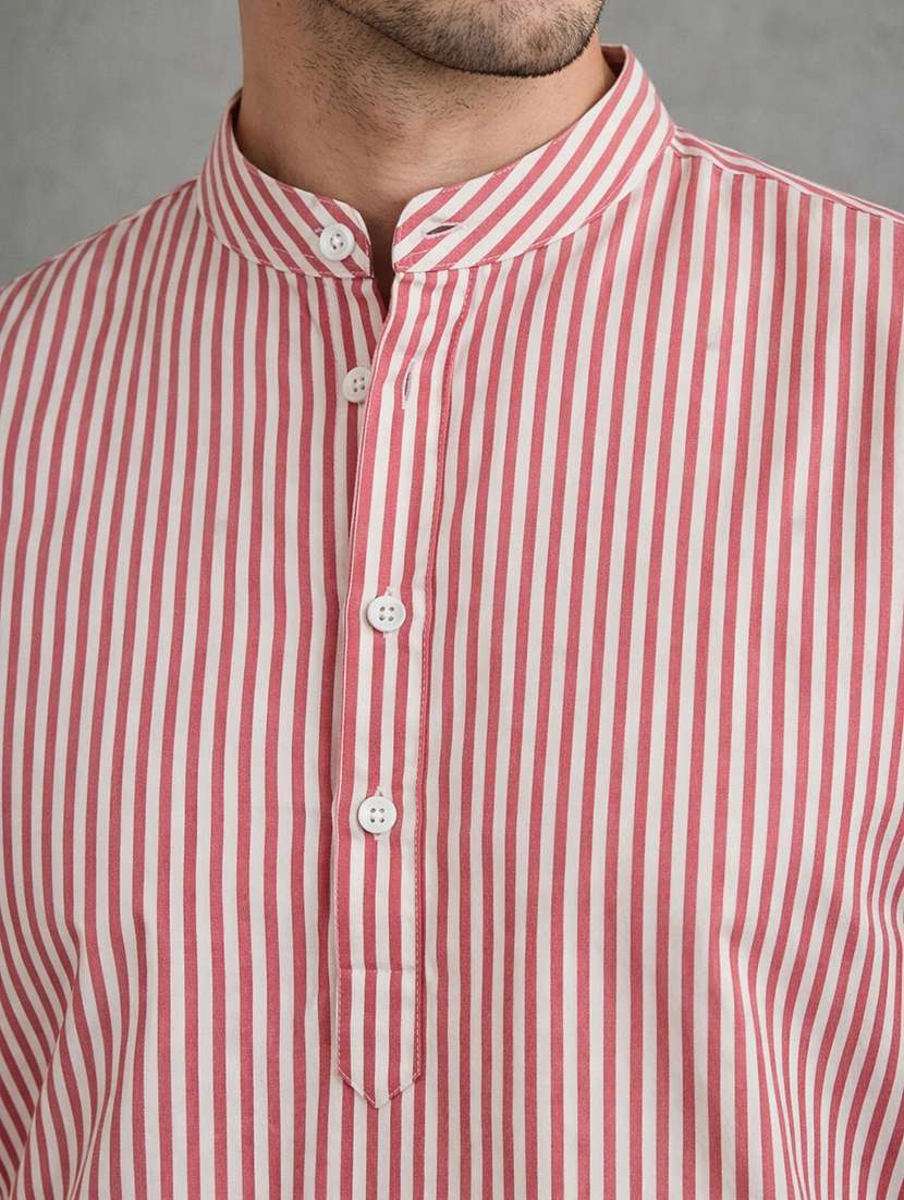 men striped mandarin neck short kurta - 22442911 -  Standard Image - 1