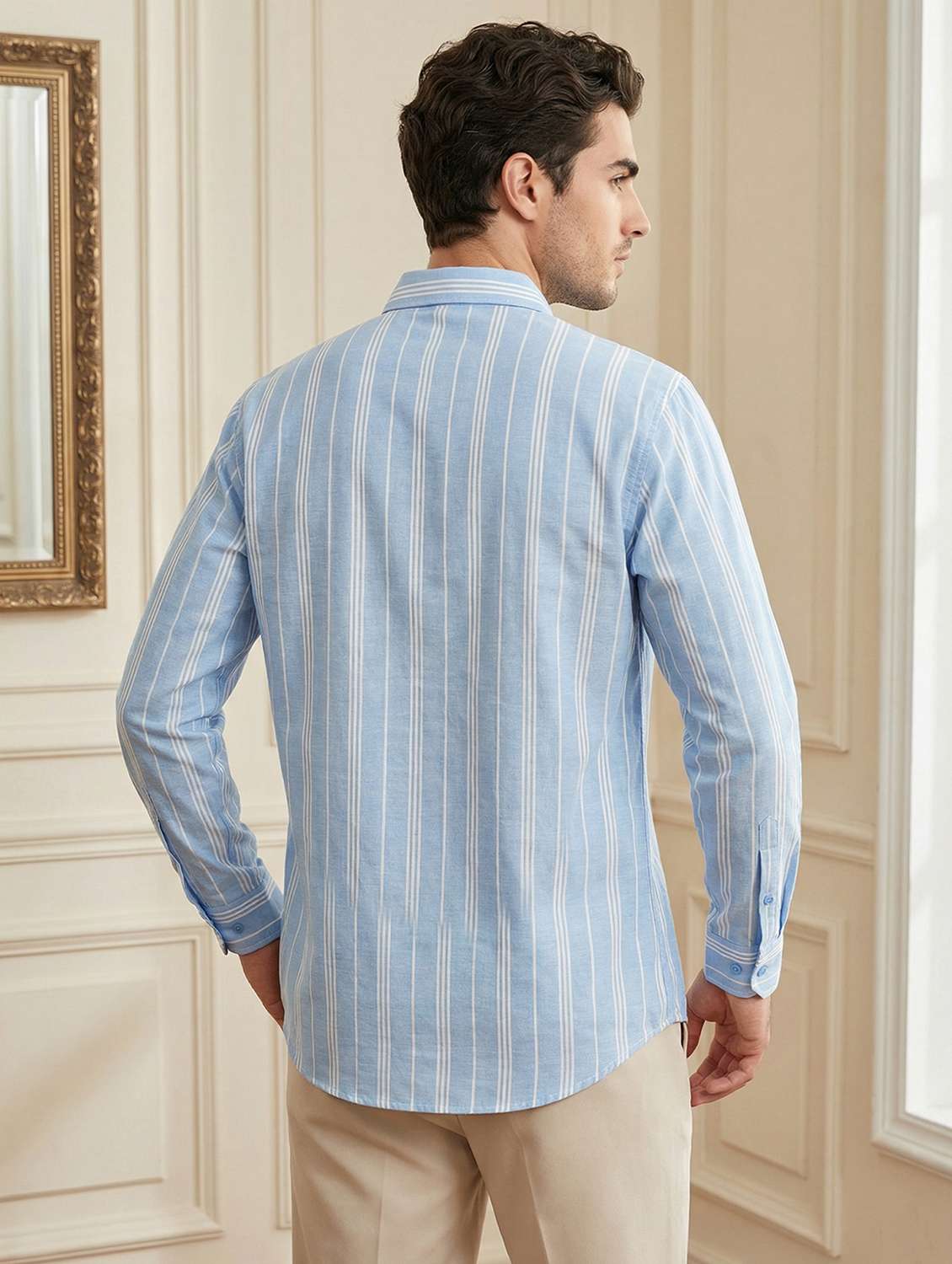 men striped mandarin neck short kurta - 22442915 -  Standard Image - 4