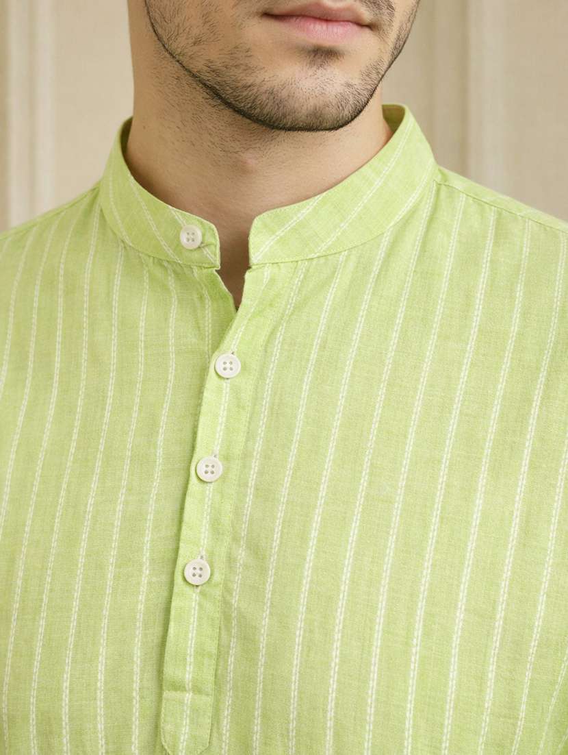 men striped mandarin neck short kurta - 22442924 -  Standard Image - 1