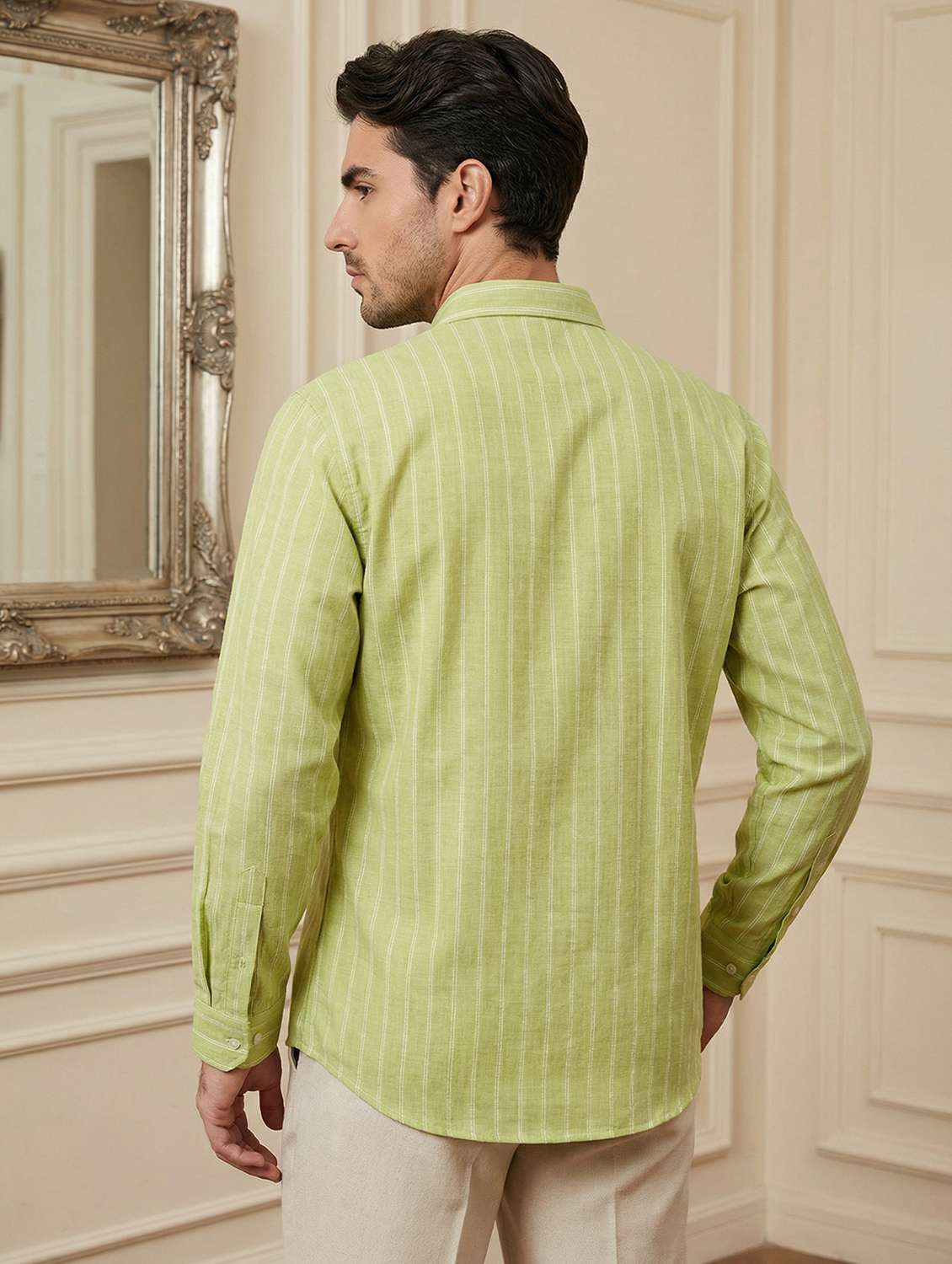 men striped mandarin neck short kurta - 22442924 -  Standard Image - 4