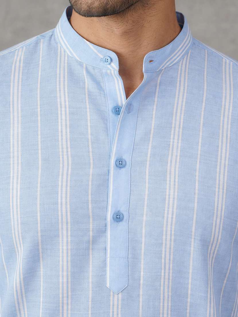 men striped mandarin neck short kurta - 22442926 -  Standard Image - 1