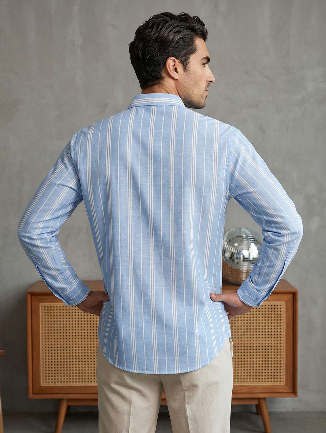 men striped mandarin neck short kurta - 22442926 -  Standard Image - 4