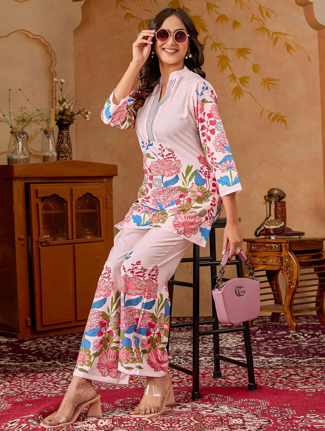 women printed pink kurta pant set - 22442941 -  Standard Image - 1