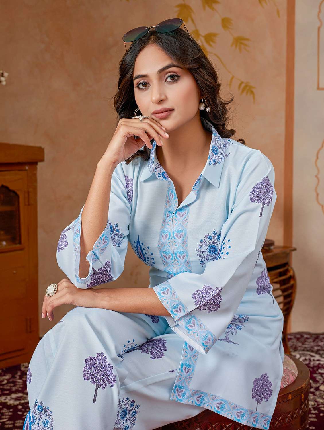 women blue kurta pant set - 22442942 -  Standard Image - 1