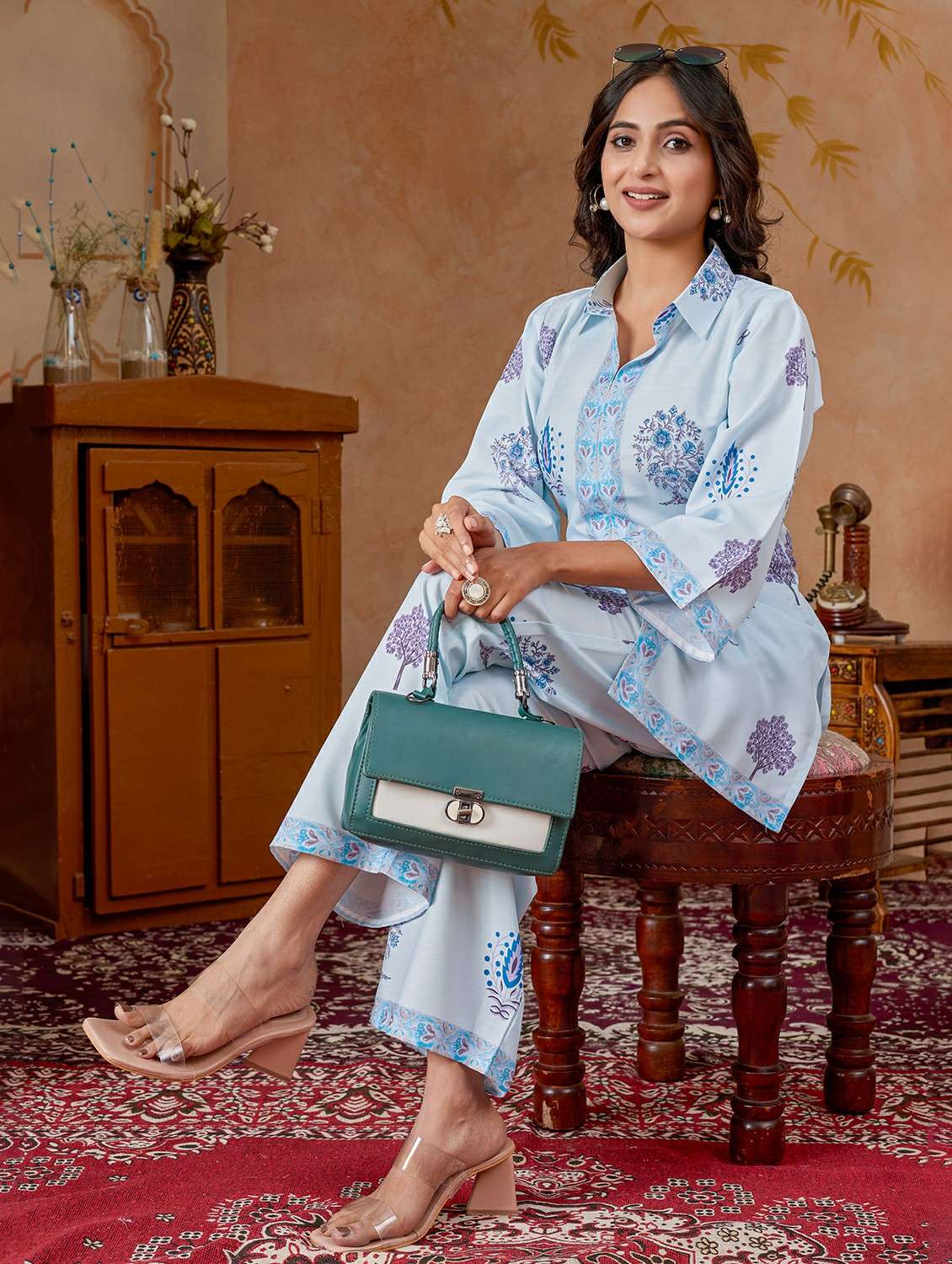 women blue kurta pant set - 22442942 -  Standard Image - 4