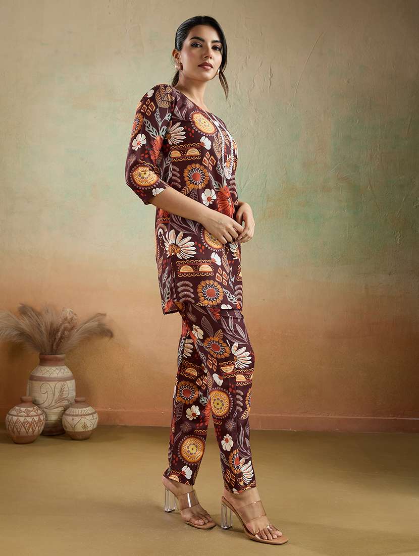 women brown kurta pant set - 22442943 -  Standard Image - 4