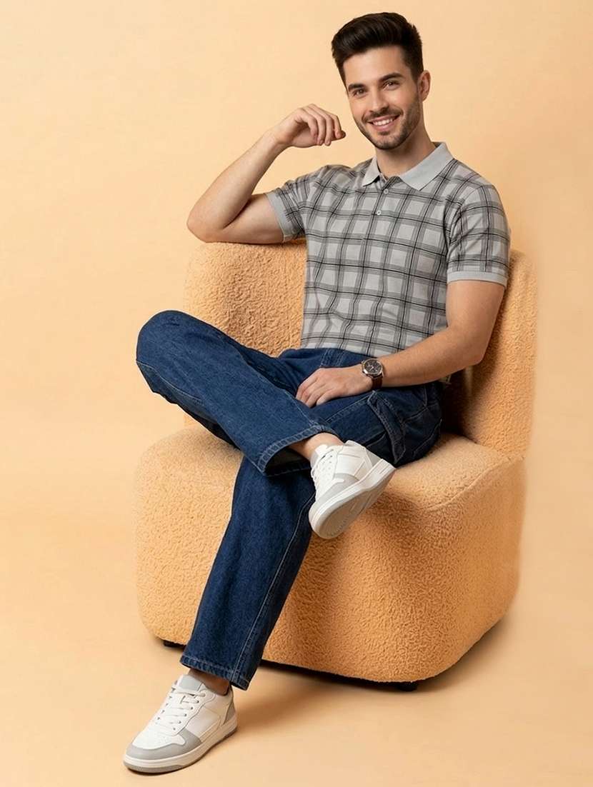 men checkered short sleeve regular fit polo t-shirt - 22442984 -  Standard Image - 4