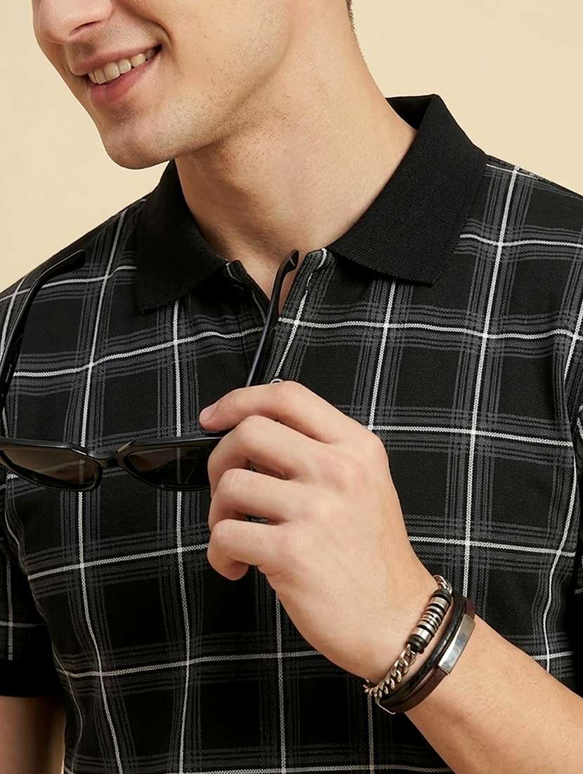 men checkered short sleeve regular fit polo t-shirt - 22442987 -  Standard Image - 1