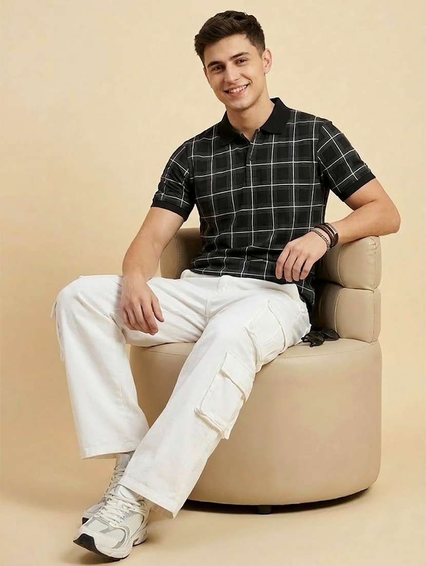 men checkered short sleeve regular fit polo t-shirt - 22442987 -  Standard Image - 4