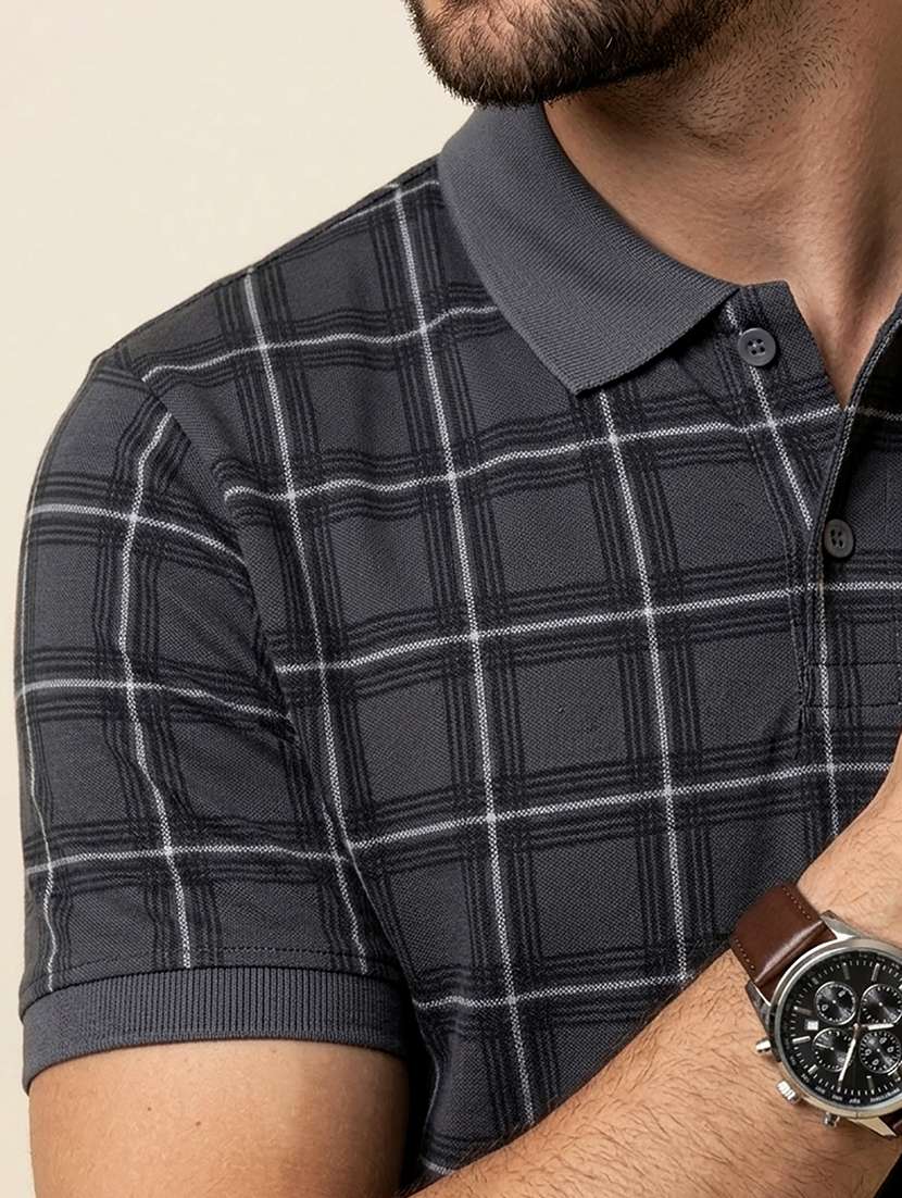 men checkered short sleeve regular fit polo t-shirt - 22442988 -  Standard Image - 1
