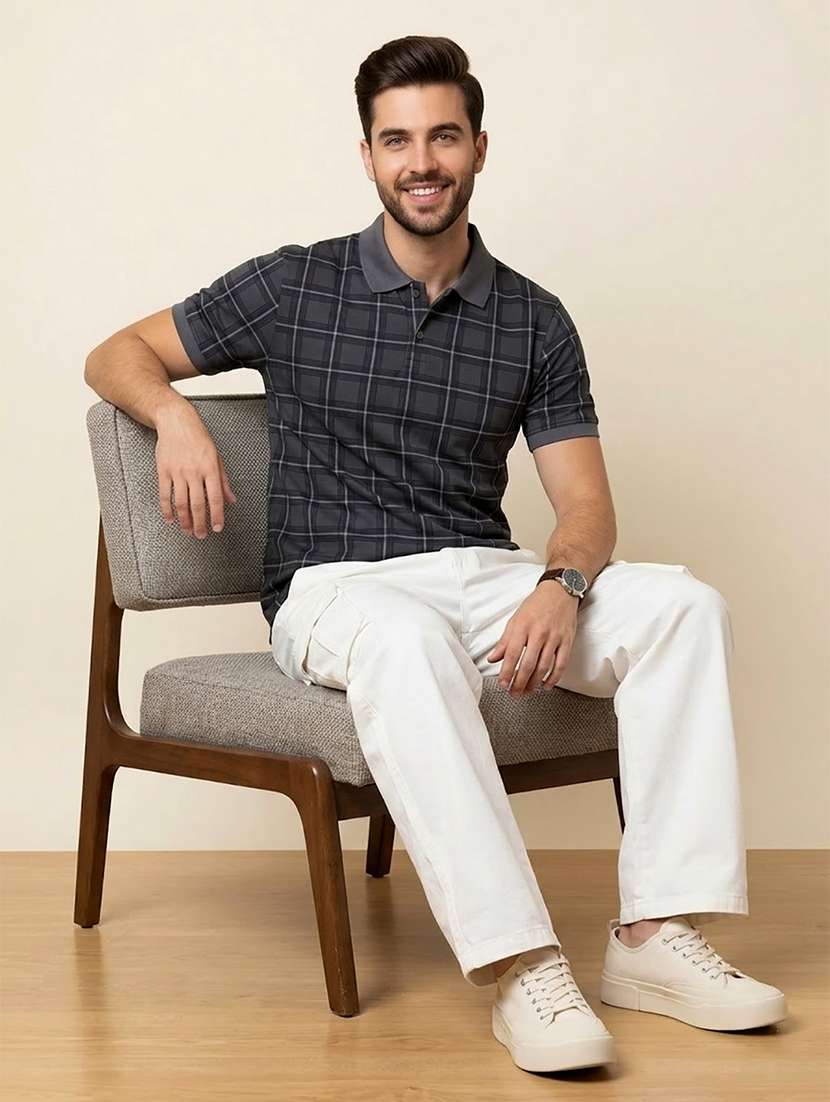 men checkered short sleeve regular fit polo t-shirt - 22442988 -  Standard Image - 4