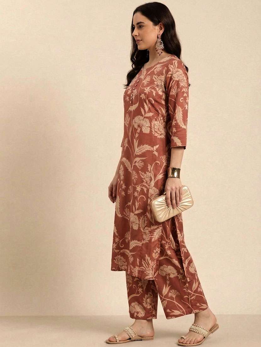 women rust kurta palazzo set set - 22443014 -  Standard Image - 1