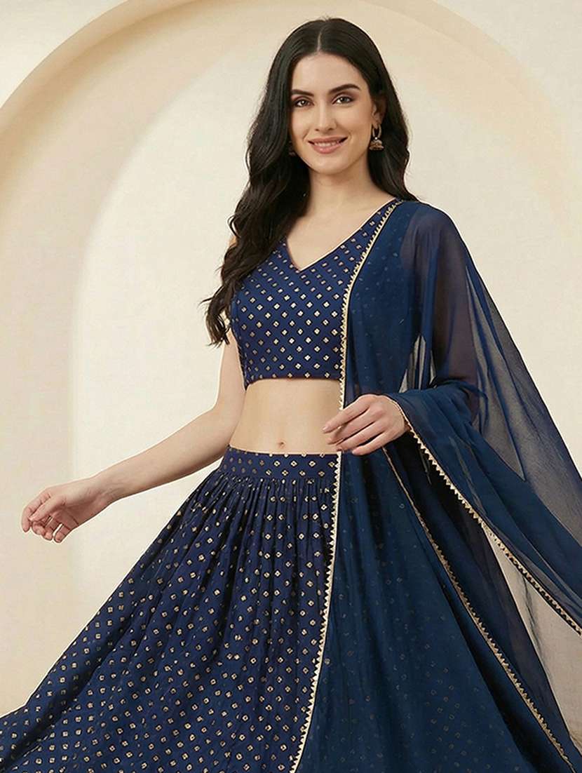 Women Teal Flared Lehenga - 22443016 -  Standard Image - 4