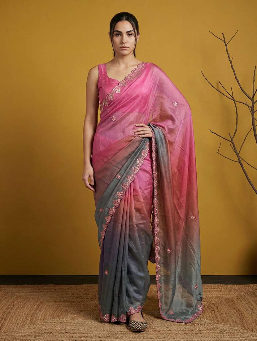 women ombre embroidered saree with blouse