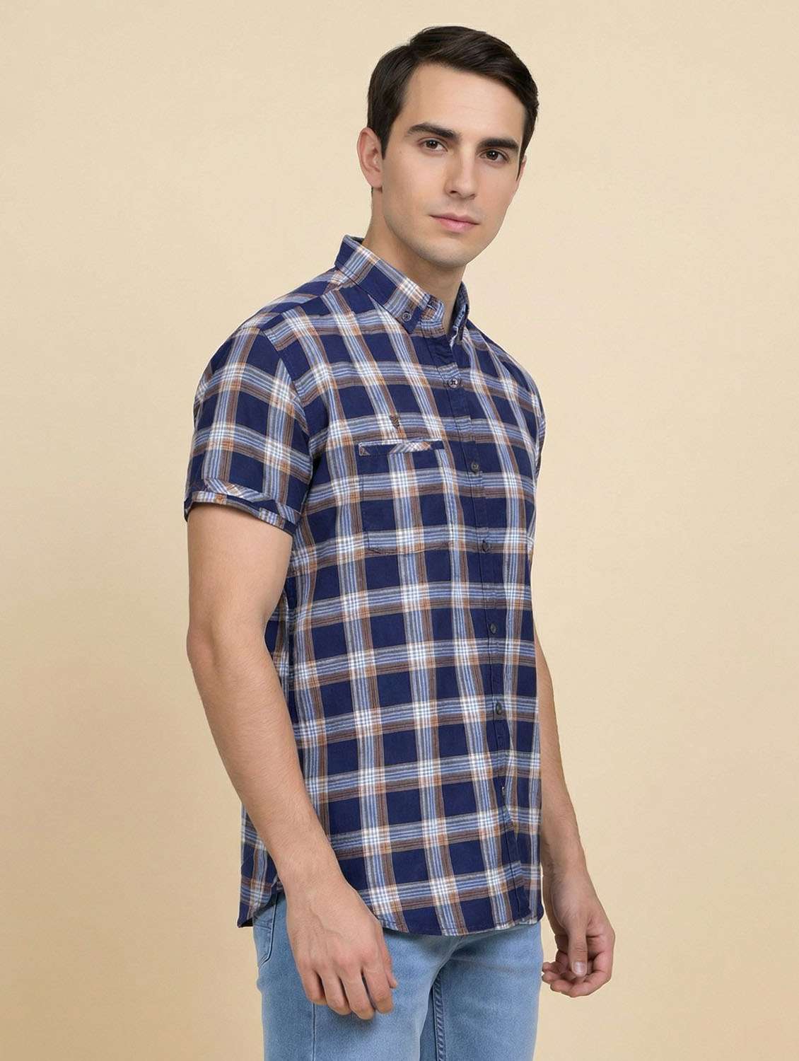 men checkered short sleeve slim fit casual shirt - 22443105 -  Standard Image - 4