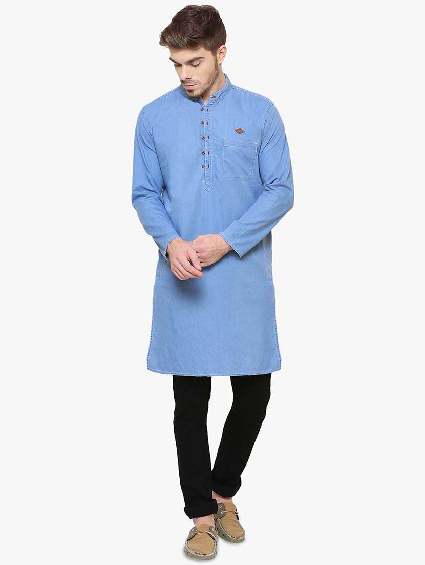 men solid mandarin neck long kurta