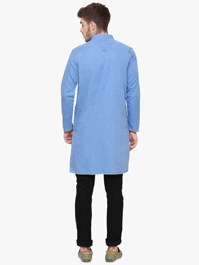 Men Solid Mandarin Neck Long Kurta - 22443199 -  Standard Image - 4