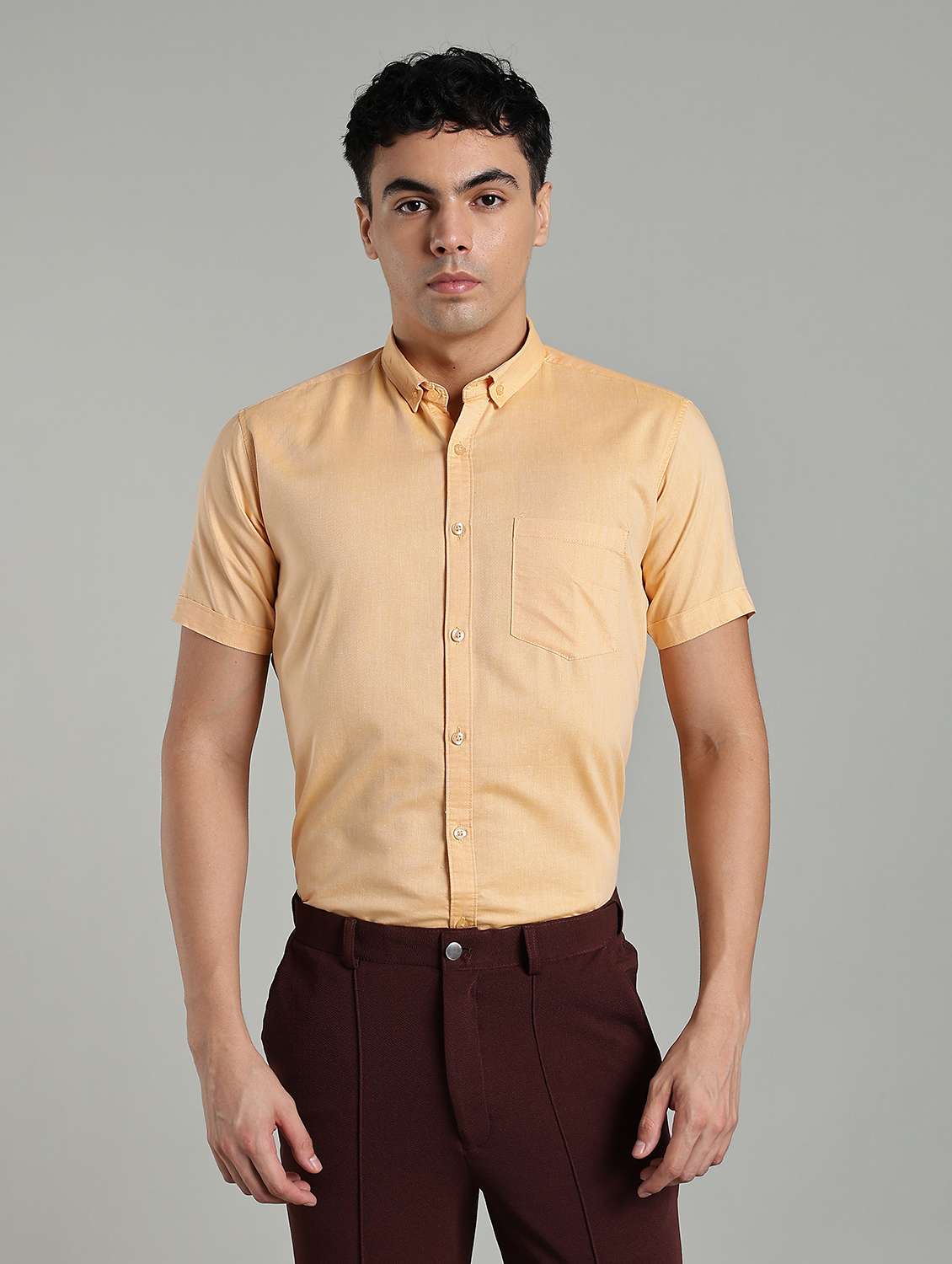 men solid short sleeve slim fit formal shirt