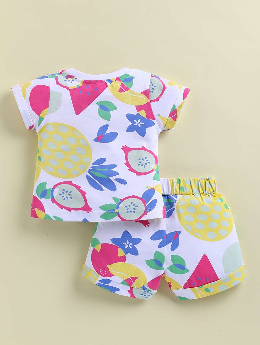 girls white cotton blend shorts & top set co-ord set - 22443312 -  Standard Image - 1