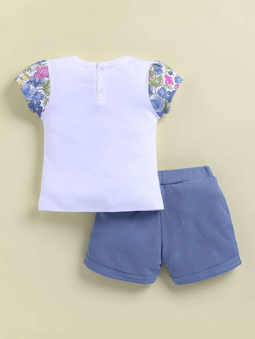 girls blue cotton blend shorts & top set co-ord set - 22443313 -  Standard Image - 1