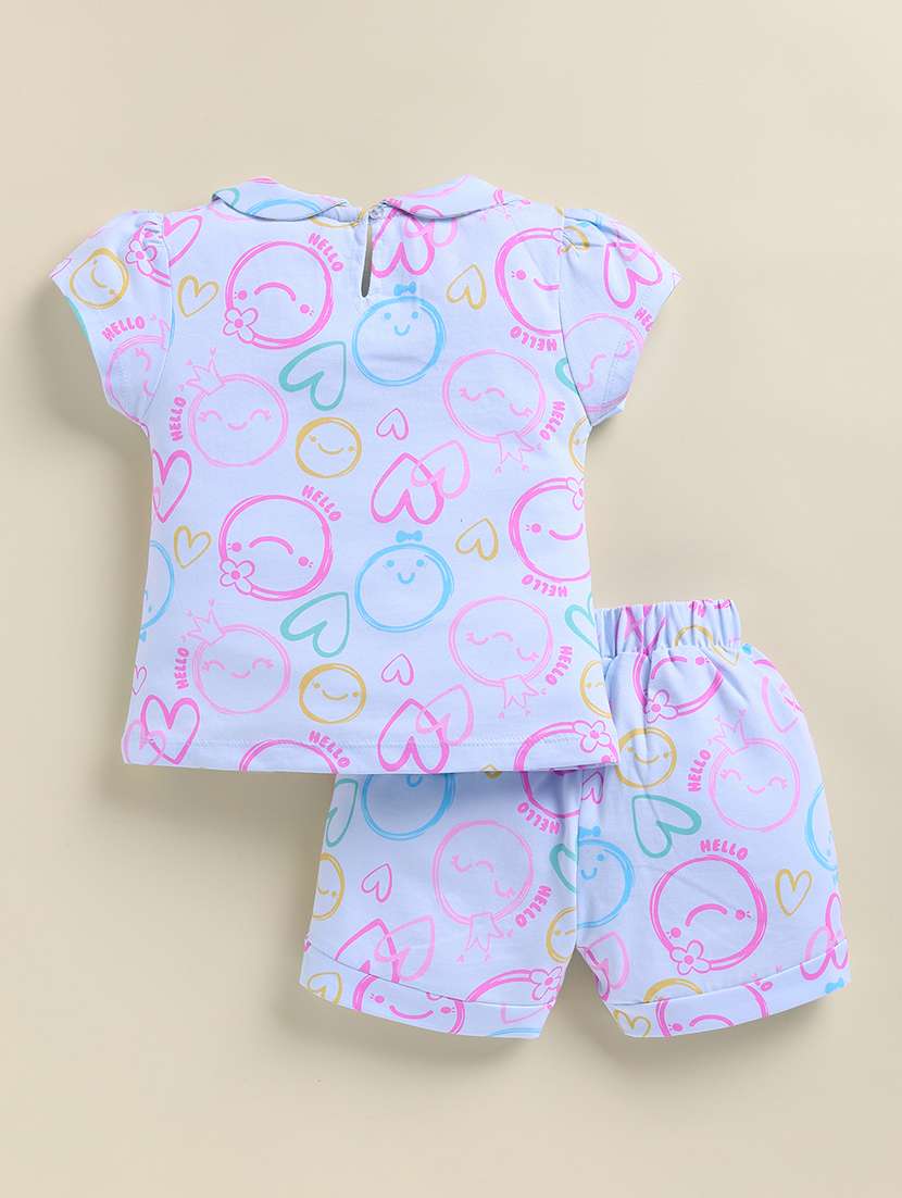 girls blue cotton blend shorts & top set co-ord set - 22443316 -  Standard Image - 1