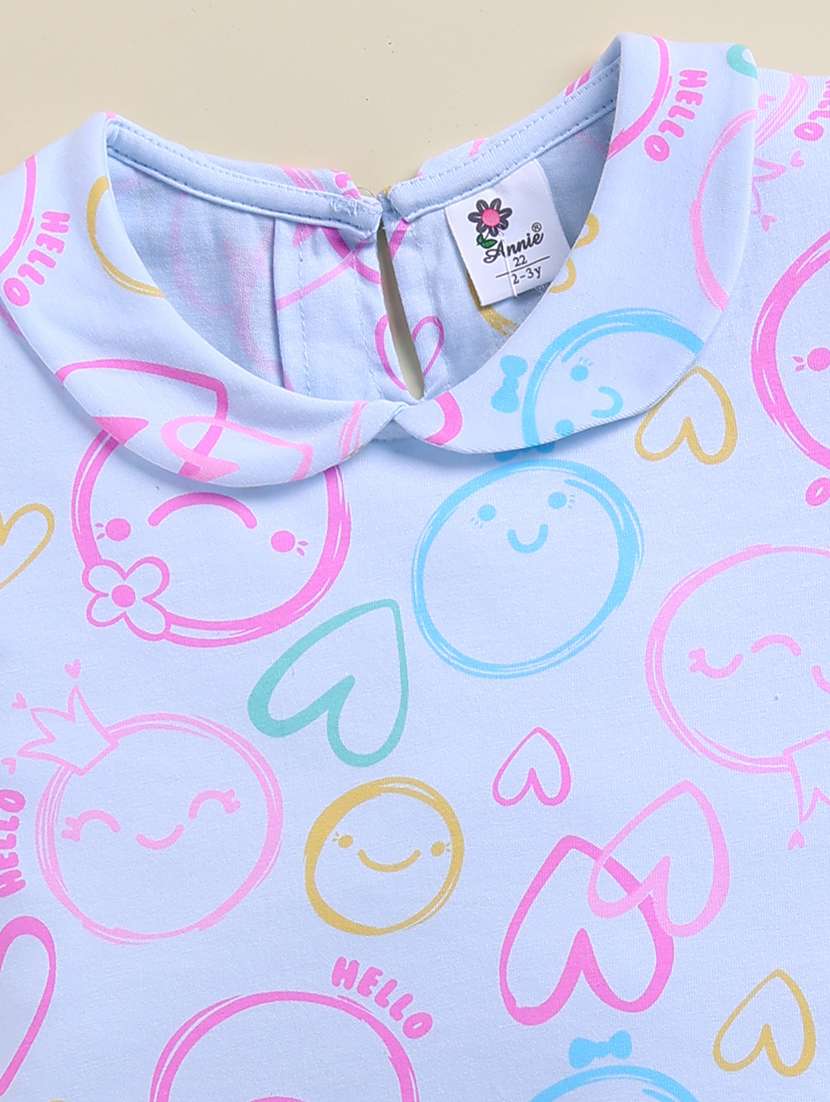 girls blue cotton blend shorts & top set co-ord set - 22443316 -  Standard Image - 4