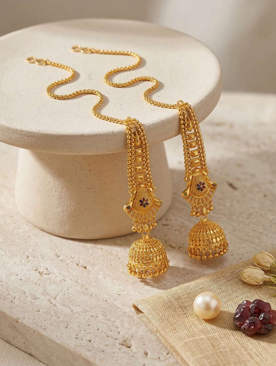 women gold brass jhumka earring