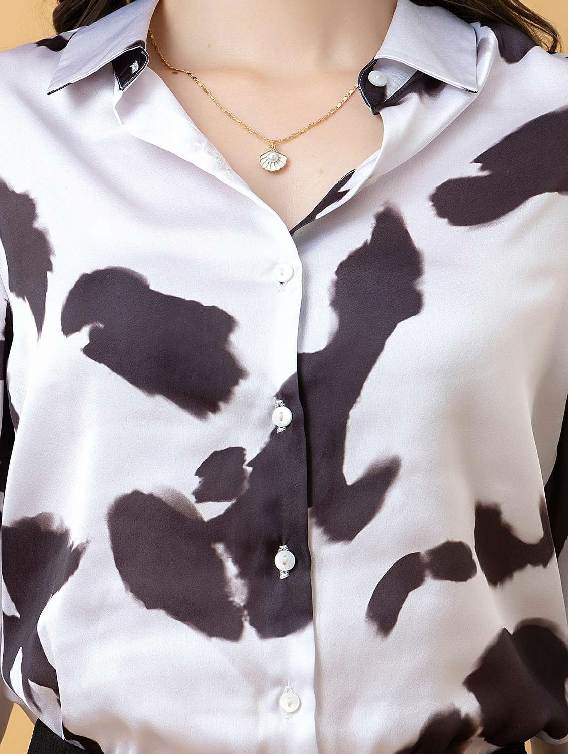 women printed collared long sleeve shirt - 22443489 -  Standard Image - 1