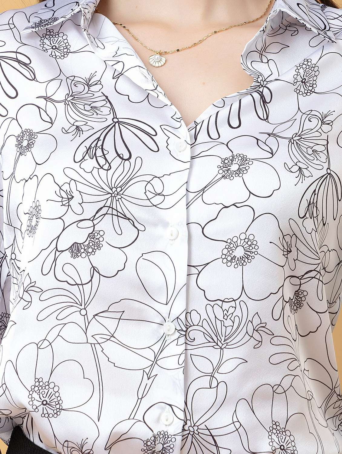 women printed collared long sleeve shirt - 22443490 -  Standard Image - 1
