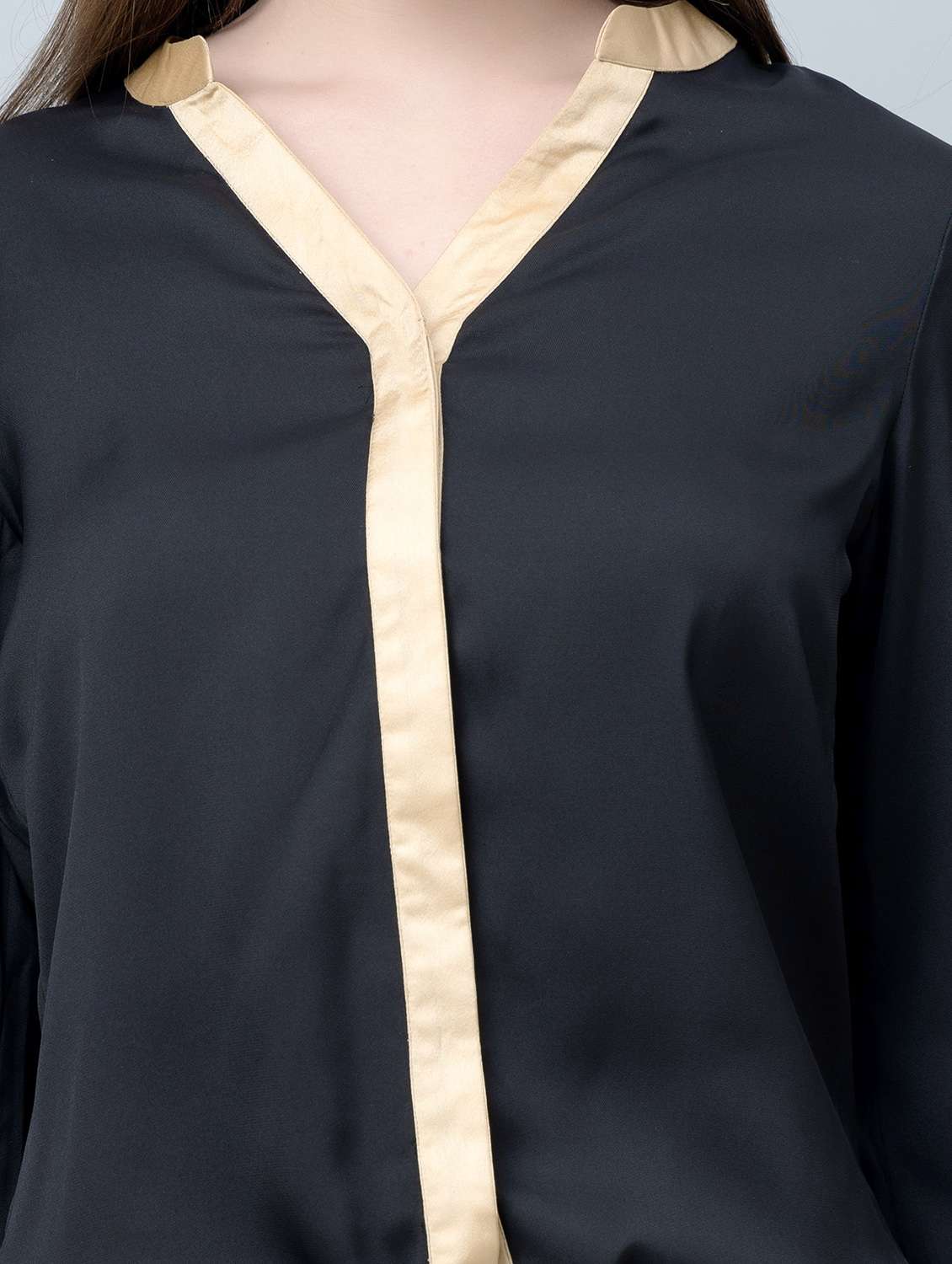 women solid black satin regular shirt - 22443502 -  Standard Image - 1