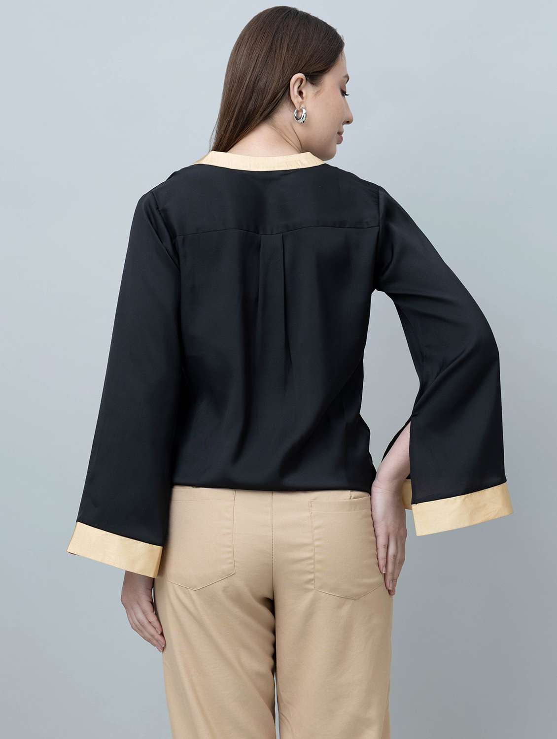 women solid black satin regular shirt - 22443502 -  Standard Image - 4