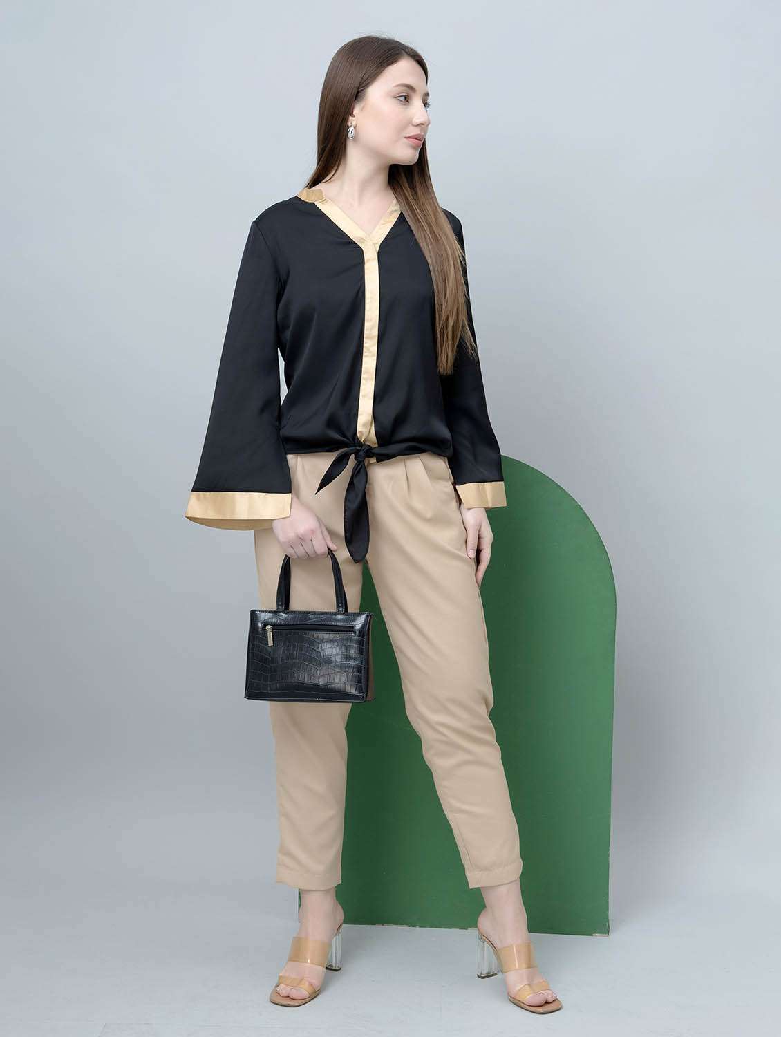 women solid black satin regular shirt - 22443502 -  Standard Image - 6