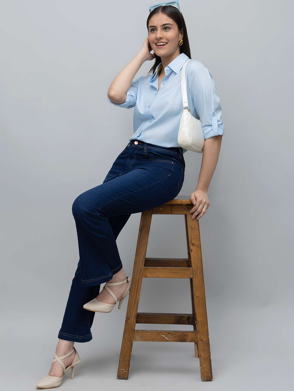 Women Solid Blue Linen Blend Regular Shirt - 22443511 -  Standard Image - 6